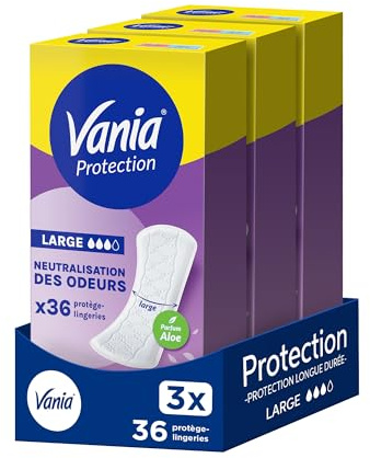Vania – Protège-Slips Protection Large Parfum Fresh (lot de 3 boîtes de 36 pièces) – Protège-lingeries protecteurs et absorbants – Protection hygiénique avec ajustement parfait et tenue optimale