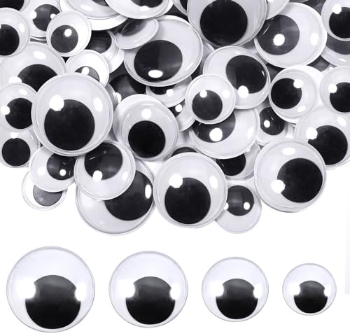 TOAOB 100 Pièces Yeux Mobiles Autocollants Adhésifs en Plastique Wiggle Eyes Rondes Noir 24mm 30mm 35mm 40mm pour Artisanat Collage Yeux Poupées Accessoires DIY Scrapbooking Arts Craft Décorations