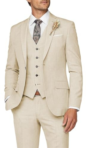 Wangyue Trajes de 3 Piezas para Hombre, Traje de Corte Ajustado para Hombre, Traje Formal de Negocios para Boda, graduación, Cena, Fiesta, Beige, Medium