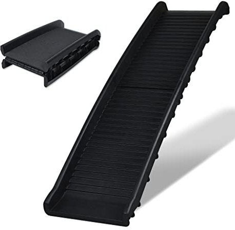 LILIIN Rampa per cani pieghevole in plastica, per cani, antiscivolo, portata fino a 90 kg, 156 x 40 cm, leggera, stabile, antiscivolo, per cani, colore nero