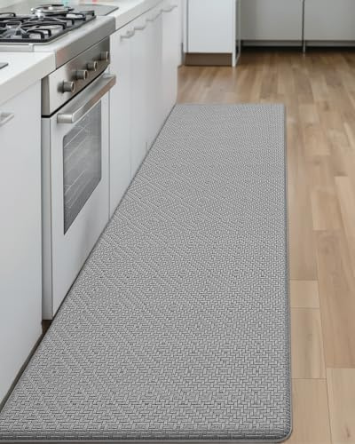 COLOR&GEOMETRY 44x200 cm tappeto cucina antiscivolo lavabile, Passatoia cucina tappeti cucina, Anti-fatica tappeto vinile cucina imbottito in schiuma per stare in piedi comodamente, Grigio
