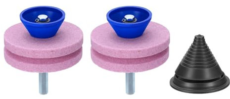 QUARKZMAN Afilador de Cuchillas para Cortacésped 2 Piezas Afilador de Cuchillas de Doble Capa de Corindón con Equilibrador de Cuchillas Negras para Taladro Eléctrico Rosa