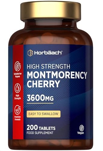 Montmorency Körsbär 3600mg | 200 Veganska Tabletter | 50:1 Cherry Extrakt | Högdostillskott | av Horbaach