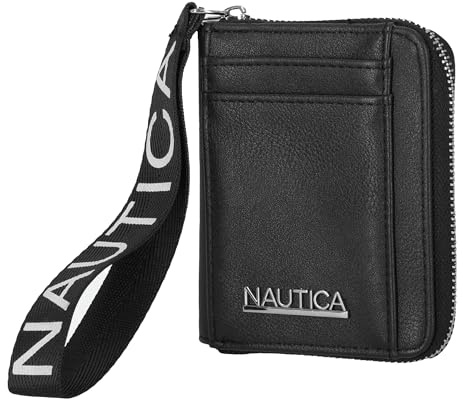 Nautica Everglades Small Wallet for Women, Compact Thin Wristlet, Credit Card Wallet with ID Window, Zippered Coin Purse, Black