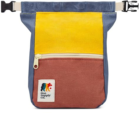 Oso Supply Co - Kulshan Bouldering Bucket, Large Size Chalk Bag for Rock Climbing, Chalk Pot with Magnetic Roll Down Closure, Brush Loop, Zippered Pockets for Climbers (Canyon Red & Gold)