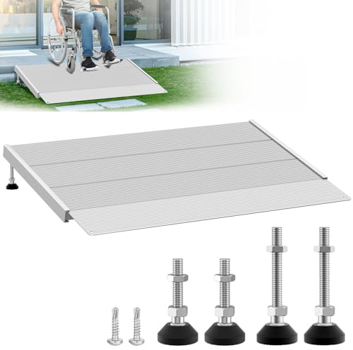 Aluminum Threshold Ramp,24 Inch Portable Self Supporting Entry Handicap Ramp, Doorways Rated 800 lbs,forWheelchair Scooters Power Chairs Walkers Metallic