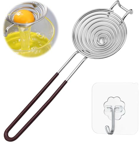Hinapan Séparateur d'œufs en acier inoxydable avec poignée, séparateur de protéines professionnel pour la cuisine et la pâtisserie, avec 1 crochet, antirouille et facile à nettoyer, pour gâteaux