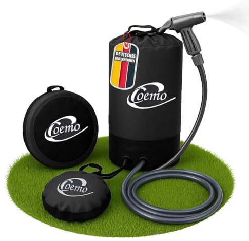 Campingdusche mit Fußpumpe Schwarz, tragbare Gartendusche, Schlauch mit Duschkopf, einfacher Druckaufbau per Pumpe, 11L Solardusche widerstandsfähiges und wasserdichtes PVC-Gewebe