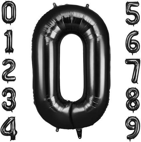 OFFCUP Palloncino Numero 0 Nero Gigante 40 Pollici Foil per Compleanno | Gonfiabile ad elio, circa 100 cm, in alluminio foil, decorazione per feste compleanno matrimonio anniversario baby shower
