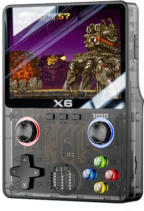 EleBikk Retro-Handheld-Spielkonsole, X6 Retro Spielekonsole, Unterstützt 11 Arten von Emulatoren, Darunter Mehr als 10.000 Arten von Spielen, Duales 3D-Joystick-Design, 3,5-Zoll-IPS-HD-Farbbildschirm,