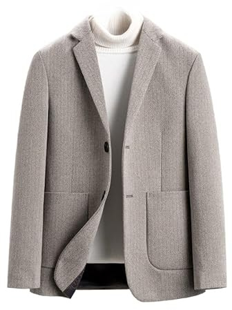 HUIANGLIYG Men's Herringbone Tweed Blazer Vintage Wool Tweed Suit Jacket Classic Fit Two Buttons Sports Coat with Pockets Smart Casual Blazer Jacket for Autumn Winter Khaki XL