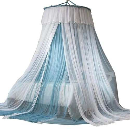 Cortina de cama de princesa de doble capa, cúpula redonda for colgar en el techo, malla transparente suave de encaje, dosel for cama de dormitorio de niña, red, suministros for el hogar(Blue,XL)