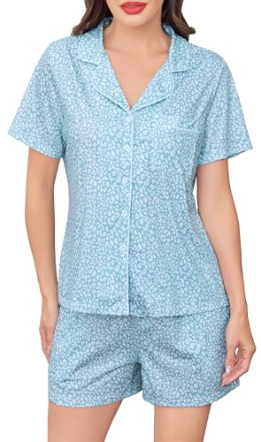 Wikoan Pigiama Donna Set Pigiama Estivo 2 Pezzi Maglietta e Pantaloncini Abbigliamento da Casa Traspirante e Confortevole,Fiori Bianchi,M