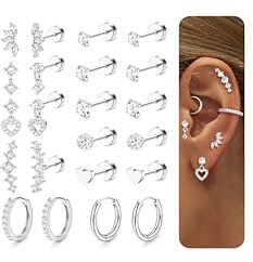 Adramata 11 Paia Orecchini Acciaio Chirurgico Donna Anallergici Piercing Orecchio Cerchio Oro/Argento Set Orecchini Acciaio Inossidabile Helix Piercing Trago Conch Piercing