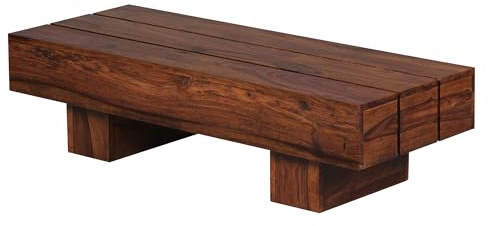 FineBuy Couchtisch rechteckig Sheesham Massivholz 120 cm – Wohnzimmertisch eckig im Block Design, Moderner Holztisch handgefertigt, Design Naturmöbel Braun
