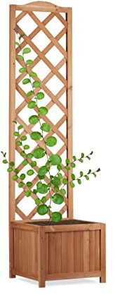 Relaxdays Jardinière avec treillis bac à fleurs treillage bois jardin pot plantes résistant 25 litres 150 cm, nature