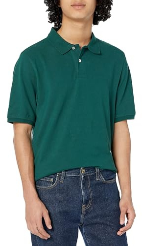 Amazon Essentials Men's Regular-Fit Cotton Pique Polo Shirt Shirt, -Evergreen, Large