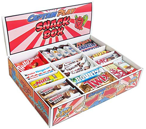 CAPTAIN PLAY | Snack Box mit 80 Schokoriegeln in 14 verschiedenen Sorten | 2,4 kg Süßigkeiten Box