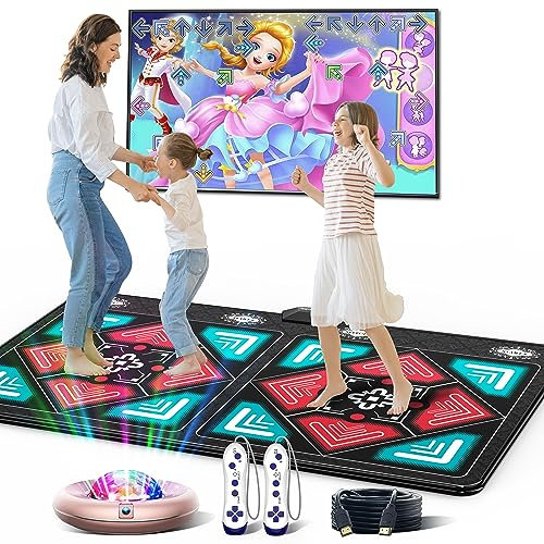 HAPHOM Dance Mat for Kids and Adults, Anti-Slip Wireless Electronic Dance Pad for TV, 𝘾𝙝𝙧𝙞𝙨𝙩𝙢𝙖𝙨 𝘾𝙤𝙡𝙤𝙧𝙨 Playmat for Exercise & Games Smart Camera & 2 Controllers, Gift for Boys & Girls