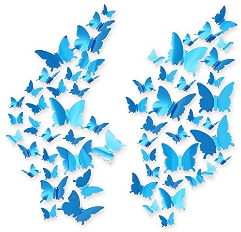 CAYUDEN 3D Spiegel Wandaufkleber - Schmetterlinge DIY Wanddeko Aufkleber 3D zum Kleben - Wandsticker für Party Dekoration, Hochzeit, Kuchen, Wohnkultur (Blau)