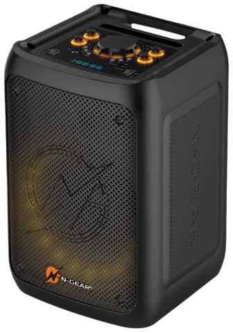 N-Gear The Flash Banger 777 Music Box – Bärbar Bluetooth-låda med RGB ljuseffekter och 8 tums bashögtalare – 160 watt MP3 PartyBox med batteri, fjärrkontroll och mikrofoner, svart