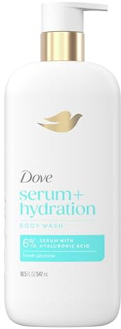 Dove Body Wash Hydration Boost Actively drenches dry skin 6% hydration serum with hyaluronic 18.5 oz
