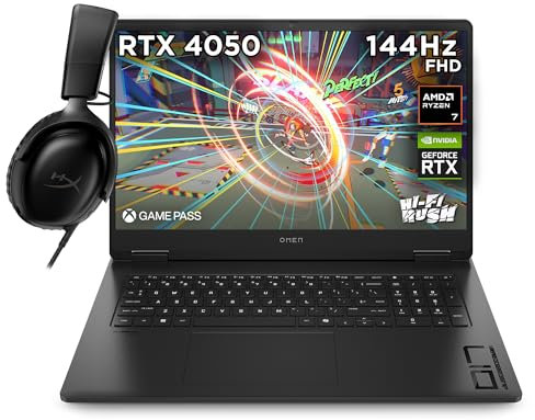 HP Omen 17 Gaming Laptop and HyperX Cloud III Wired Headset bundle, AMD Ryzen 7-8845HS, AI Enhanced, 16 GB RAM, 1TB SSD, NVIDIA GeForce RTX 4050 Graphics, FHD Display, 144Hz, Black, 17-db0016sa