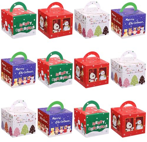 GWHOLE 12 Boites Cadeaux Vides Boite Cadeau Noël Boîtes à Biscuits en Papier Petite Boite Cadeau avec des Animaux Mignons Père Noël Arbre de Noël pour Pomme Chocolat Biscuits et Petits Cadeaux