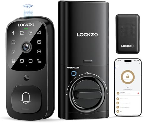 Video Smart Lock with Doorbell, 6 in 1 Keyless Entry Door Lock, Built-in WiFi Camera Deadbolt Lock for Front Door, Fingerprint, Keypad Code, App Control, Voice Control, Auto Lock, IP65, Video Calling