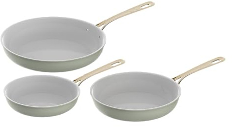 Chef Power Ceramic Frying Pan with Stainless Steel handle 5Pcs Set, Non Stick Grill Pan Set, Dishwasher and Oven Safe, Sage Green and Granite Grey