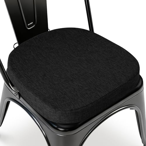MineCozy 35x35cm Metal Chair Cushions with Ties 1 Pack Black | Anti-Slip Bottom, Washable Cover for Easy Clean, for Dining Kitchen Bistro Stackable Chair, Comfort Sitting, Foam Support