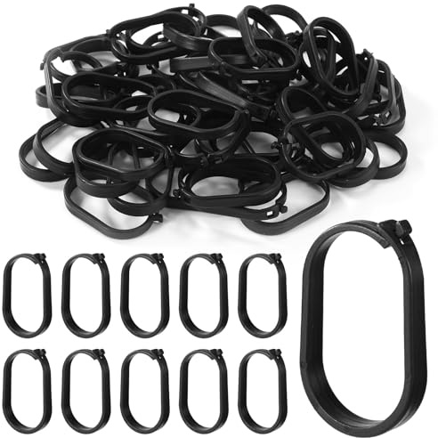 52pz Ganci per Tende da Gazebo, Anelli in Plastica Tende da Doccia Zanzariere Baldacchino Reti e Finestre Design Scorrevole a Chiusura Ermetica Ganci per uso Domestico e Alberghiero (Nero)