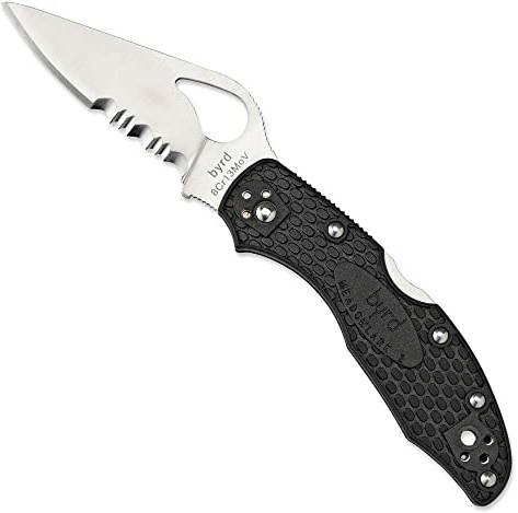 Spyderco Byrd Meadowlark 2 Lightweight Knife with 2.90 Stainless Steel Blade and Black Non-Slip FRN Handle - CombinationEdge - BY04PSBK2