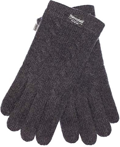 EEM guanti da donna in maglia, lana morbida, fodera termica Thinsulate, maglia a trecce, antracite S/M