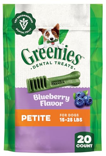 Greenies Veterinarian-Recommended Adult Natural Dental Dog Treats Petite Size, Blueberry Flavor, 12 oz. Pack, 20 Count