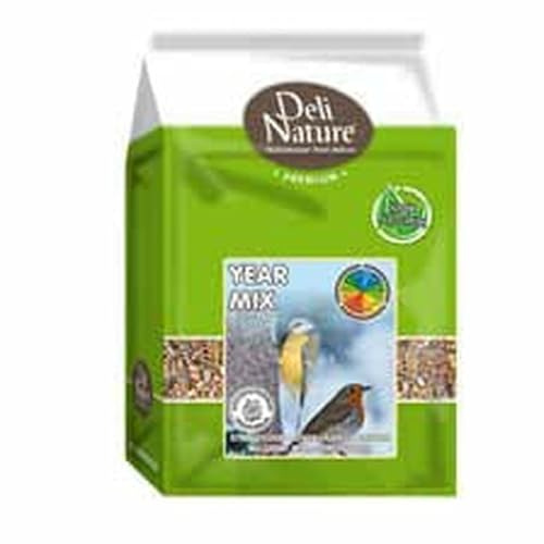 DELI NATURE - Mixtura Year Mix para Aves Silvestres, 1 kg, Mezcla Energética de Semillas y Cereales, Alimentación Completa para Pájaros de Exterior todo el Año