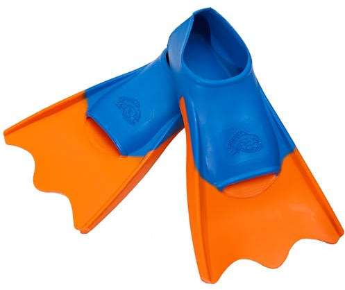 Flipper SwimSafe 1112 - Pinne da nuoto Ducki Fins per bambini in blu-arancio, misura 24 - 26, zampe d'anatra in gomma naturale, come ausilio al nuoto