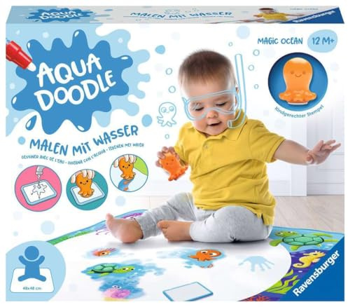 Ravensburger 4568 Aquadoodle Magic Ocean - Tampon et découverte sans Taches avec de l'eau - Kit de tampons avec Tapis Magique en Tissu pour bébés à partir de 1 an
