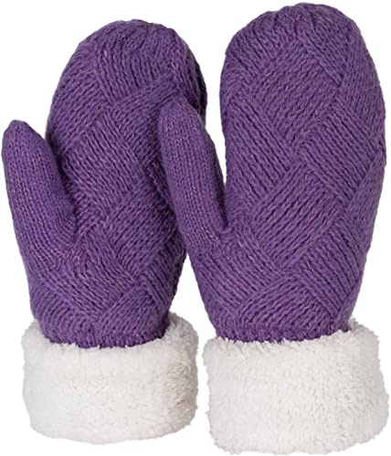 styleBREAKER Manoplas de punto de invierno para damas, guantes con patrón de diamantes, termo polar, guantes de punto 09010031, color:Violeta