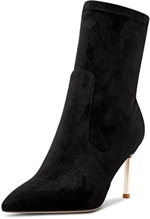Saekcted Mujer Aguja Alto High Heel Puntiaguada Punta Botines Slip-on de Boda Dress Clásico 8.5 CM Heels Negro 38 EU