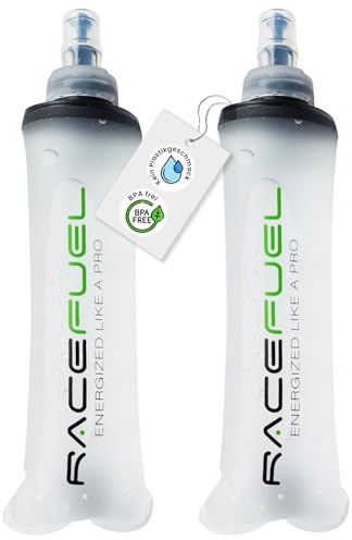 RACEFUEL Soft Flask 250ml – Faltbare Trinkflasche inkl. Energy Gel Rezept (QR-Code) – BPA-frei & leicht – Ideal für Laufweste, Marathon, Triathlon & Radsport (2 Stück, 250ml)