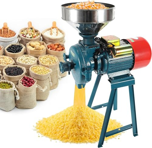 XINRISHENG Electric Grain Mill Dry Grinder Dry Flour Grinder, Corn Crushing Rice Grinding Machine with Funnel, Commercial Electric Feed Mill Grinder