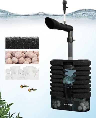 boxtech 5 in 1 Filtro Acquario Interno con Pompa, 200L/H Filtro Acquario Regolabile, Filtro a Spugna Silenzioso, Adatto per Acquari da 35-110L