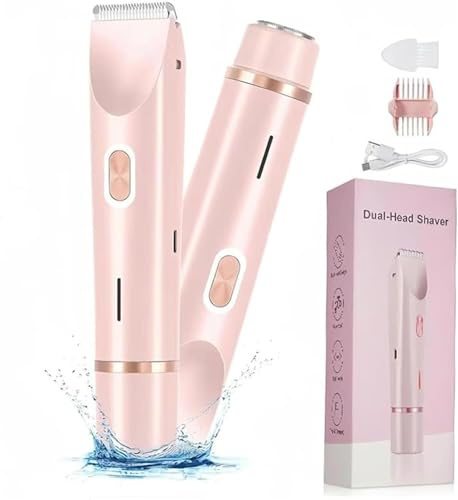 Afeitadora de doble cabeza para mujer, maquinilla de afeitar eléctrica 2 en 1 de doble cabeza, recortadora de bikini eléctrica para mujer, IPX7, impermeable, recargable, para bikini, axilas, piernas,