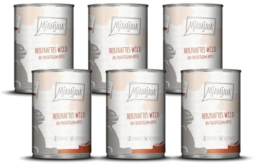 MjAMjAM - Nourriture humide premium pour chats - gibier savoureux à la pomme fruitée, paquet de 6 (6x400g), sans céréales