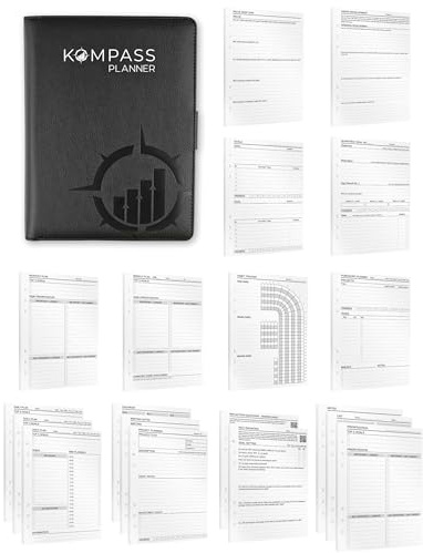 KOMPASS® A5 ringbindare | Startset inkl. 394 Planner Inserts & Dividers | Återpåfyllningsbar A5-planner | Calendar, bullet journal, Habit Tracker