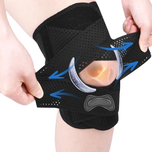 AOOWU Kniestütze, Athletics Kniebandage mit Patella Gel Pads & Feder Seitenstabilisatoren, Atmungsaktiv Komprimierte Kniebandage für Laufen, Arthritis,Meniskusriss,ACL,Sport, Verstellbare Knee Support