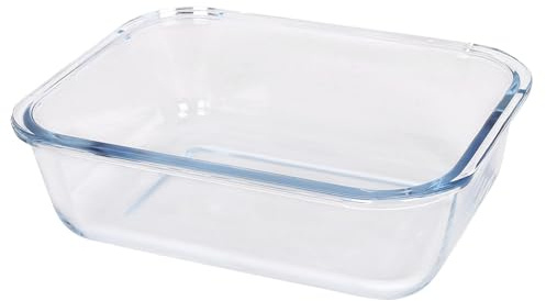 Argon Tableware Rectangular Glass Cake Dish - 22cm x 16.5cm - 1x Large Deep Pie Brownie Cheesecake Bread Sponge Oven Baking Tin Tray Pan | Microwave Safe, Freezer Safe