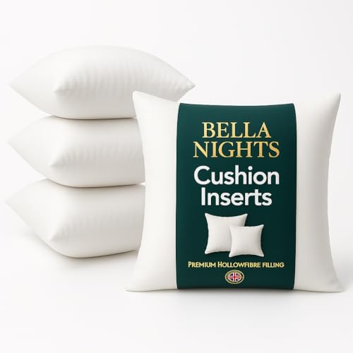 Bella Nights Cushion Inner Pads – Pack of 4 Square Pillow Inserts – Soft Hollow Fibre Fillers for Cushion Covers (PACK OF 4 | 17 x 17)