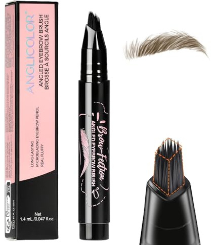 Augenbrauenstift Härchenzeichnung, Upgrade Microblading Augenbrauenstift 2.0 mit abgewinkeltem Augenbrauenpinsel, Haarähnliche Striche, Wischfest, Transferfest, Einfach zu Benutzen - 02 TAWNY BROWN